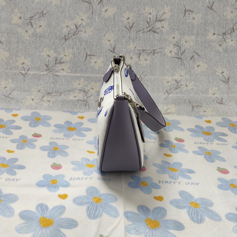 Coach White Mini Shoulder Bag with Lavender and Blue Berry Print - Picture 7 of 12
